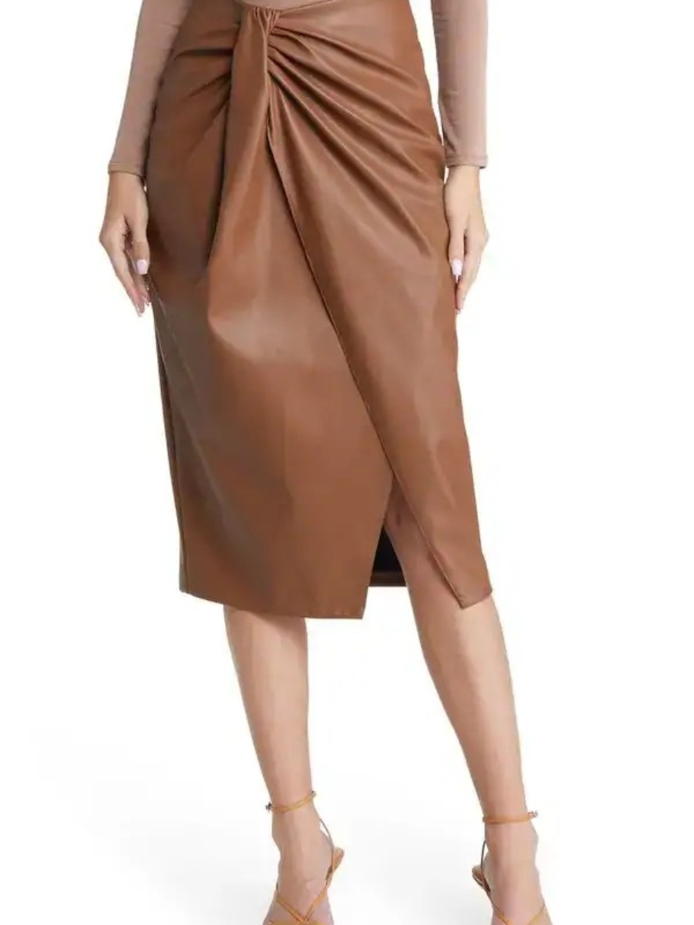 Women's Open Edit Faux Leather Wrap Midi Skirt-NEW